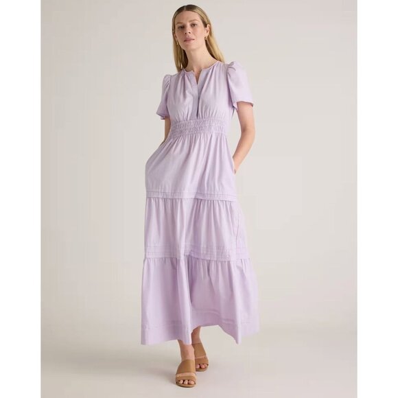 Quince Dresses & Skirts - Quince Organic Cotton Poplin Tiered Maxi Dress Short Sleeve Lilac Purple Large